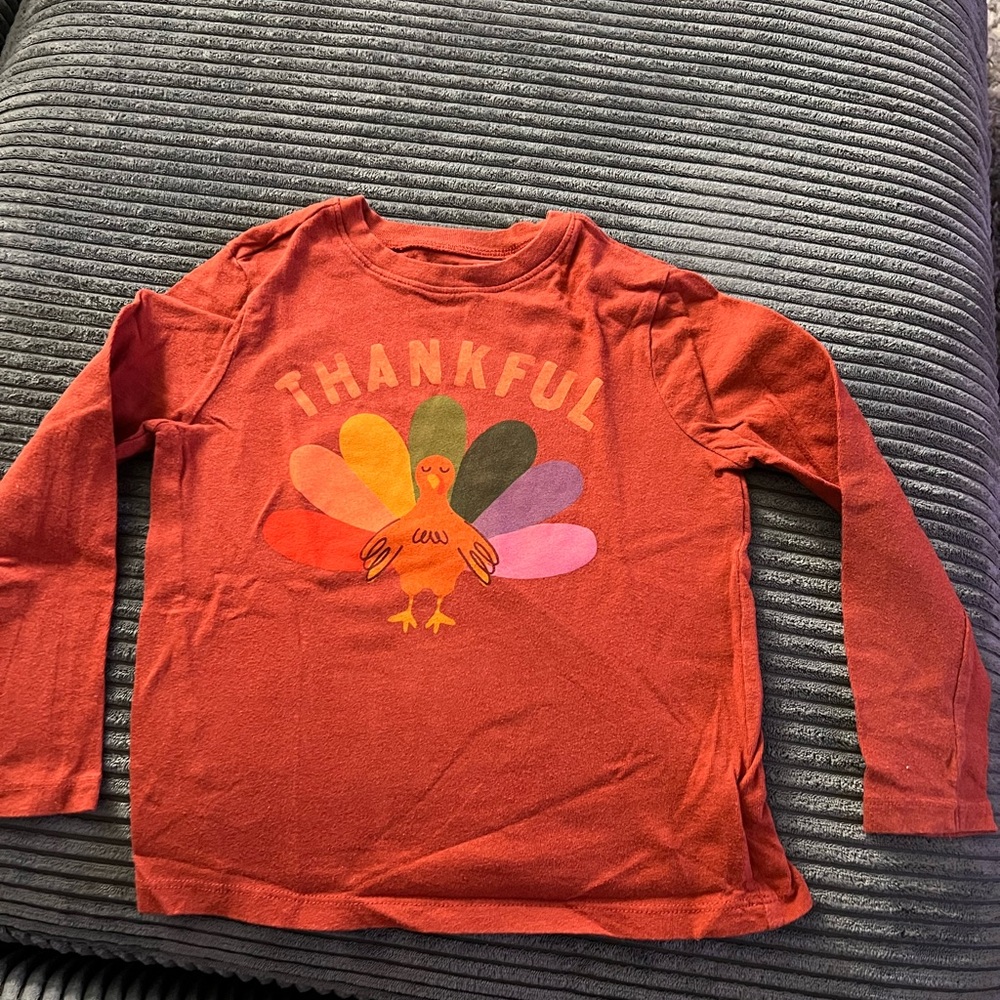 Old Navy Thankful Turkey Kids Long Sleeve Tee - orange/red color.
